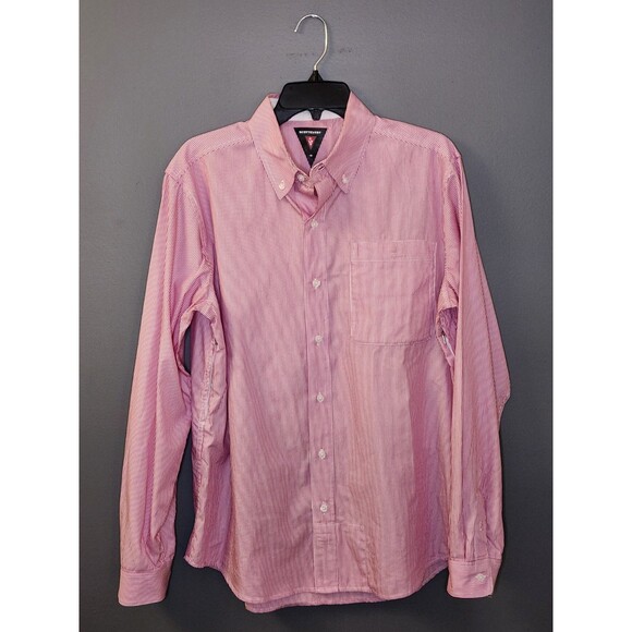 SCOTTeVEST SeV Pink Striped Zip Pockets Cotton TEC Button Down Shirt Men's Sz M - Picture 2 of 8